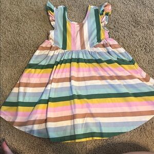 Hanna Andersson Pastel Multistripe Ruffle-Sleeve Dress